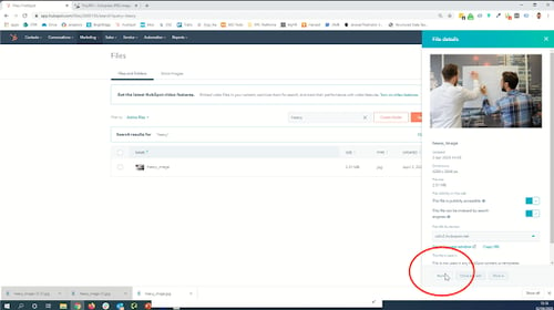 screengrab of HubSpot file manager uploading an image