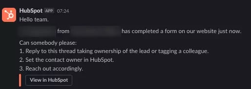New lead HubSpot notification