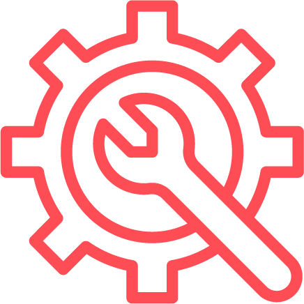 Cogwheel and wrench outlined in red
