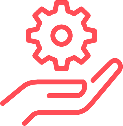 hand holding up a cogwheel outlined in red