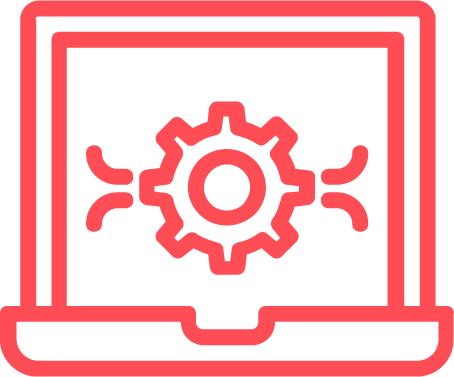 outline of a cogwheel in a laptop in red