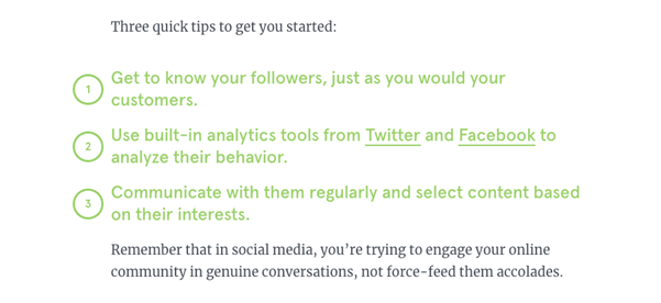 screenshot of social media tips